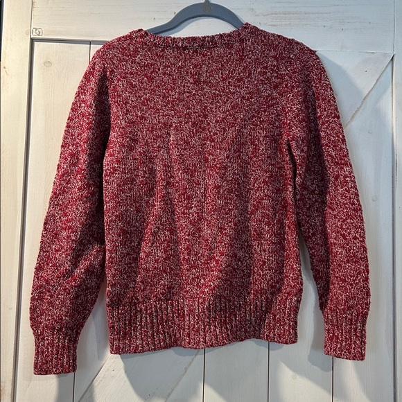 LL Bean XS Marled Red & White Knit Pullover Crewneck Sweater Petite 100% Cotton - Picture 5 of 5